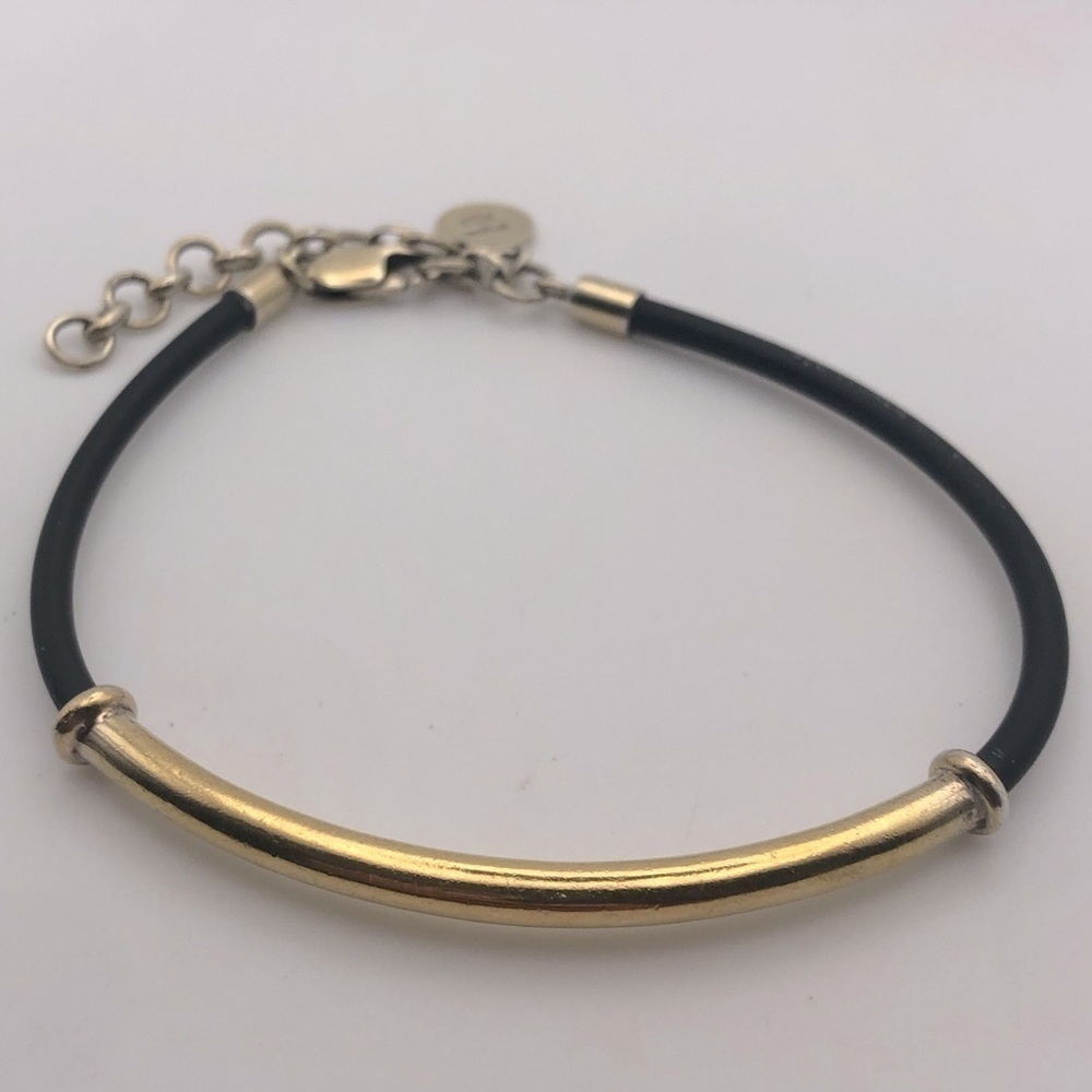 VTG Sajen 925 Gold Tone Sterling Silver & Black Cord Bracelet Adjustable 7” - 9”